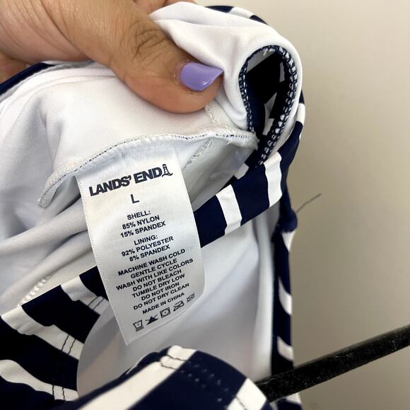 Lands End Pull On Hook Loop  Full Coverage Blue White Striped One Piece Swimsuit - Picture 5 of 5